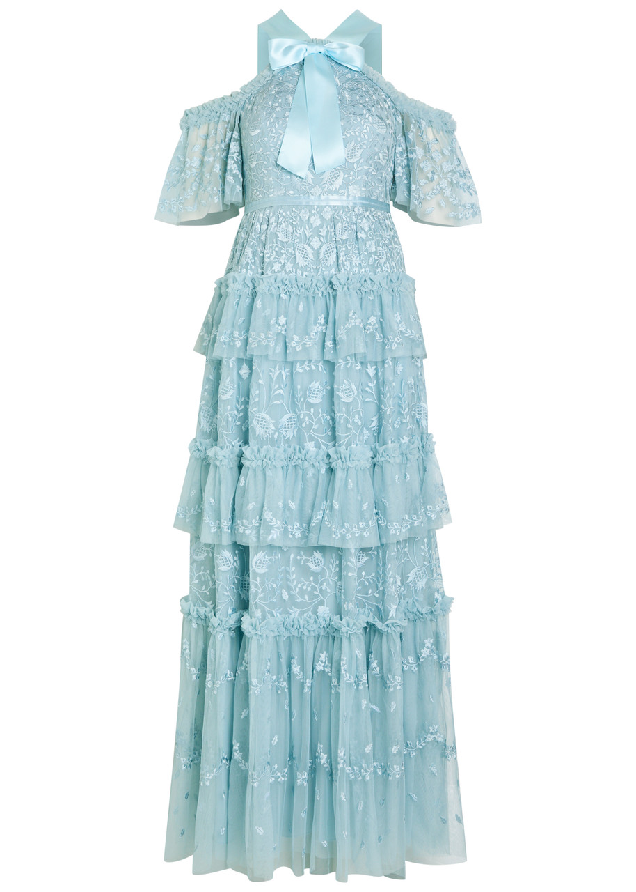 Needle & Thread Primrose Floral-embroidered Tulle Gown - Blue - 18 (UK18 / Xxl)
