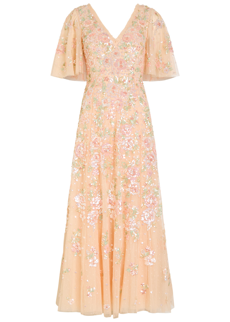 Needle & Thread Sequin Bouquet Embellished Cape-effect Tulle Gown - Pink - 10 (UK10 / S)