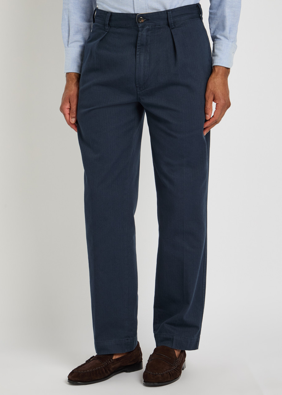 Drake's Herringbone Tapered-leg Trousers - Navy - 34 (w34 / L) 
