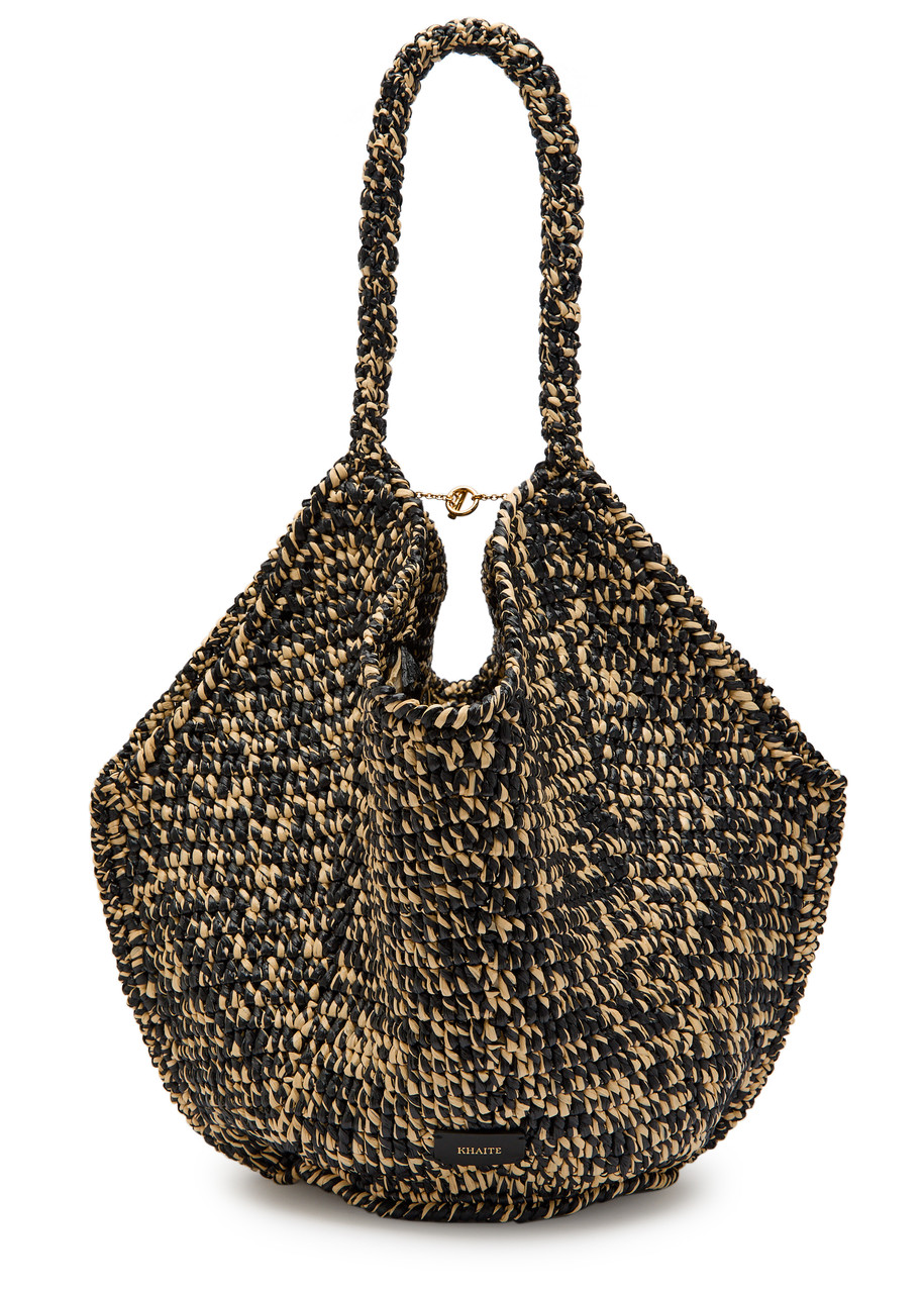 Khaite Lotus Medium Raffia Tote bag - Black And White - One Size