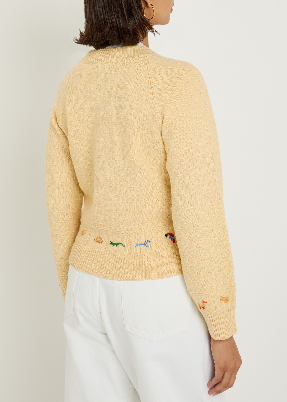  Bode Zoologist Embroidered Merino Wool-blend Cardigan - Cream - L (uk14 / L) 