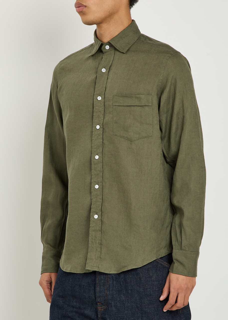  Drake's Linen Shirt - Khaki - S 