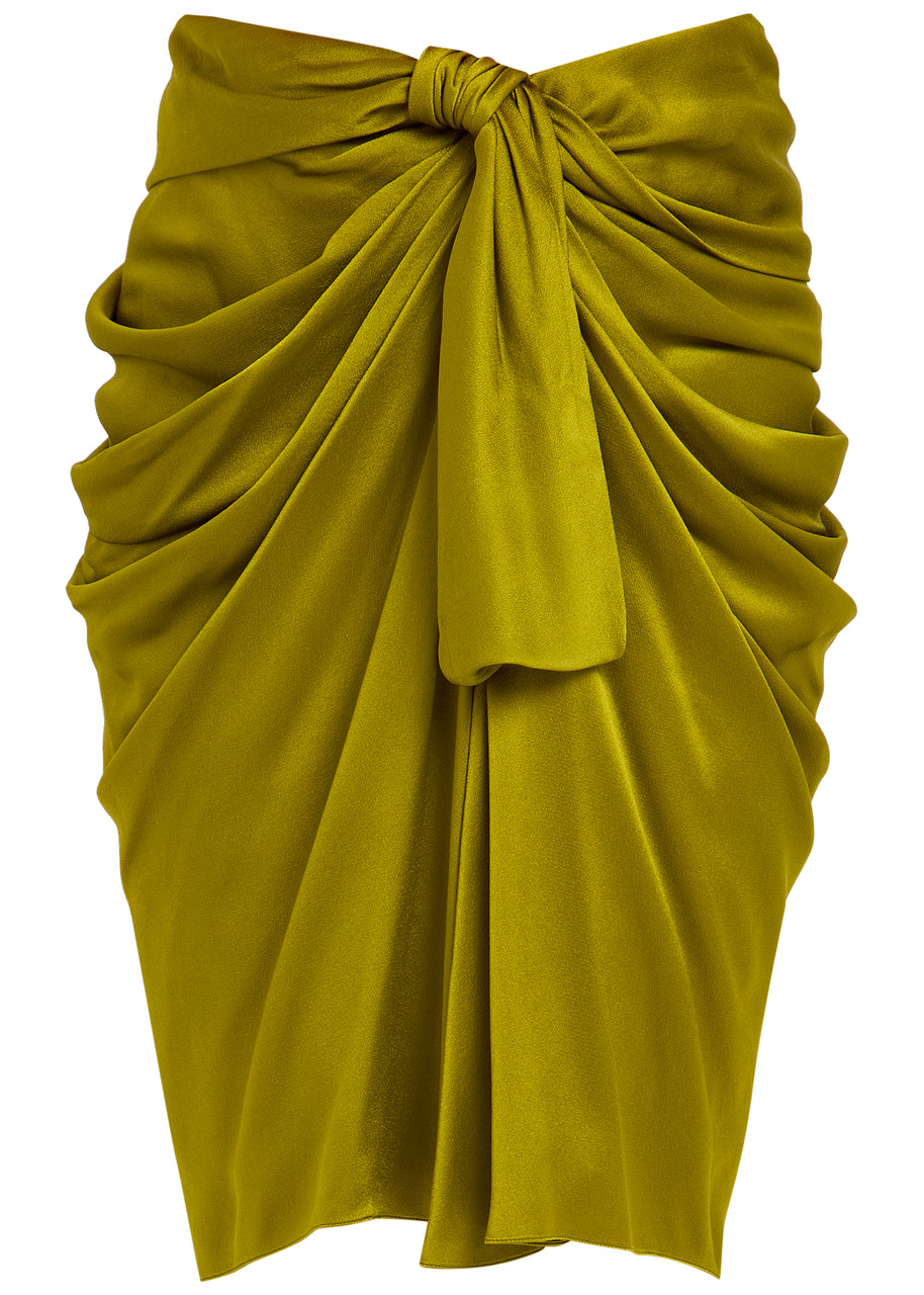 Chloe Draped Silk Knee-length Skirt - Olive - 36 (UK8 / S)