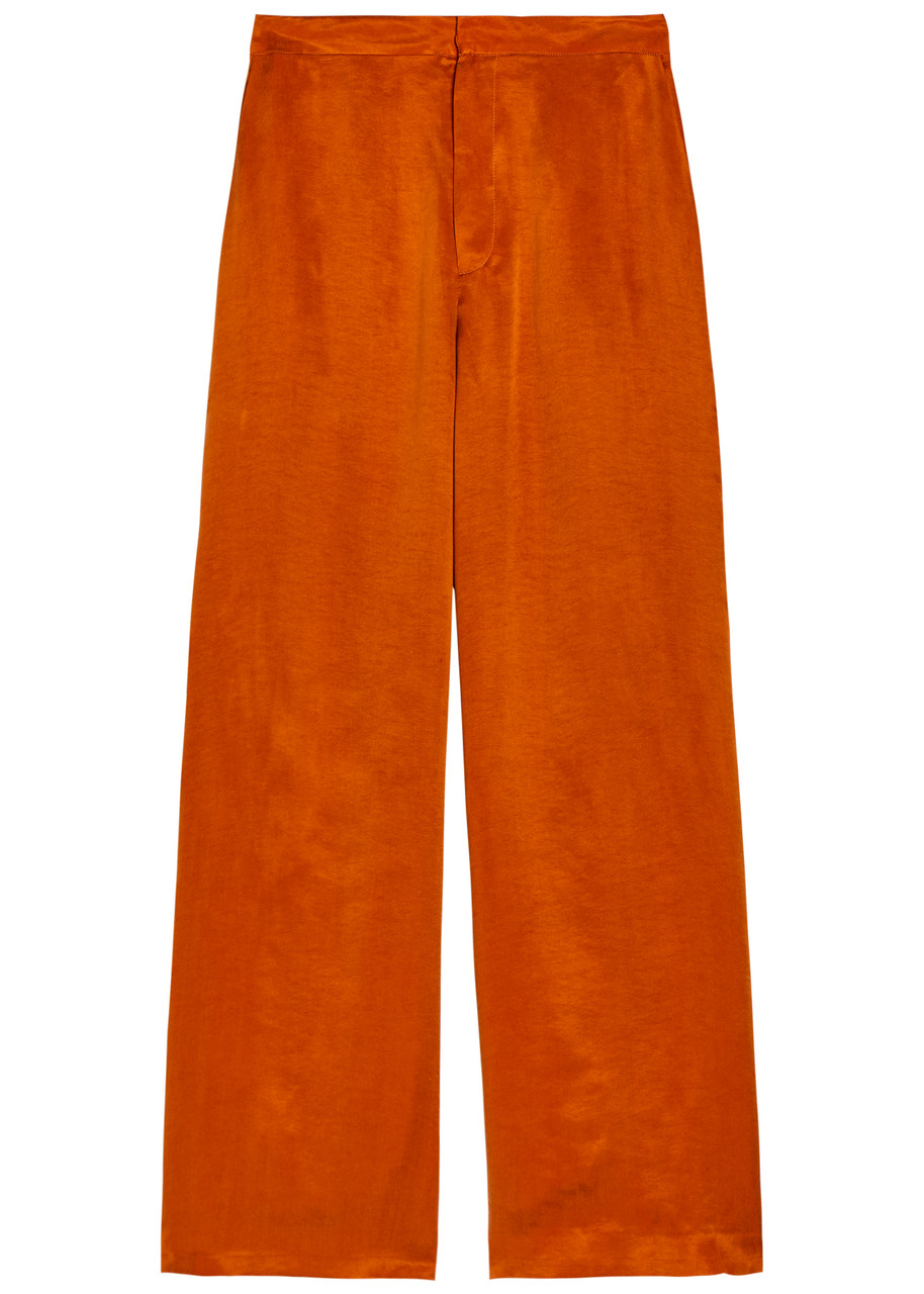 Delos Avra Wide-leg Brushed-satin Trousers In Orange