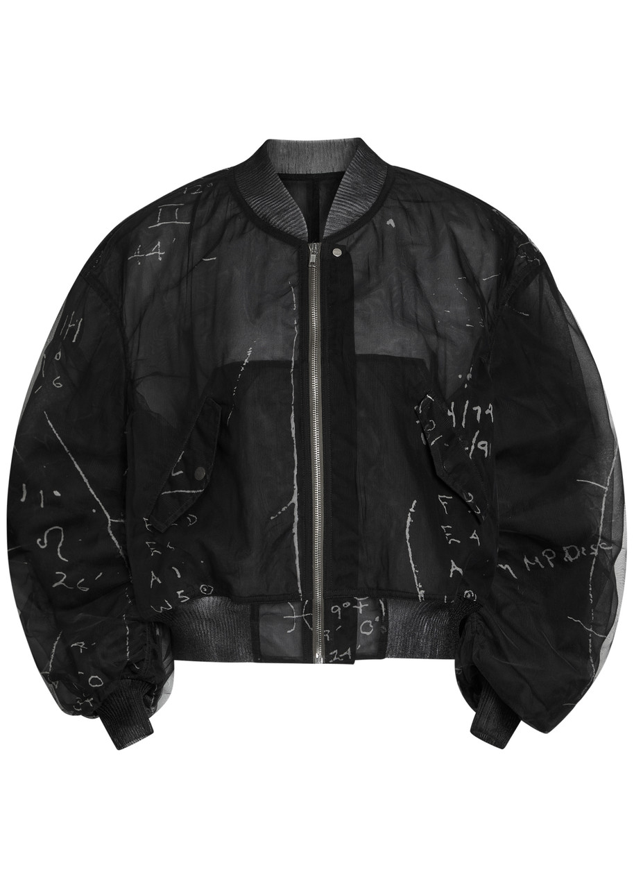 Rick Owens Secchia Flight Printed Tulle Bomber Jacket - Black - 40 (UK8 / S)