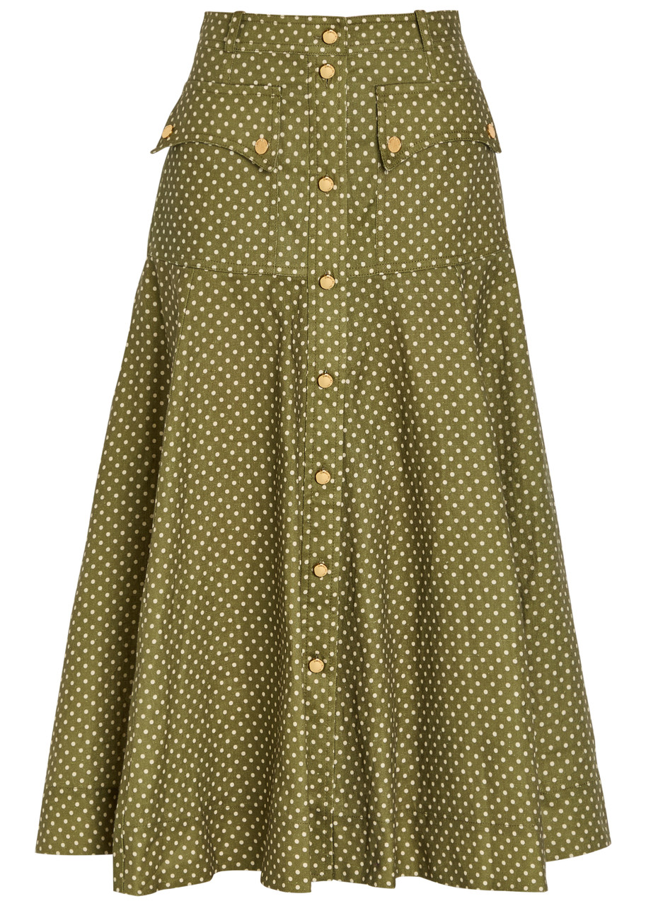 Zimmermann Luna Cargo Patterned Linen Midi Skirt In Green