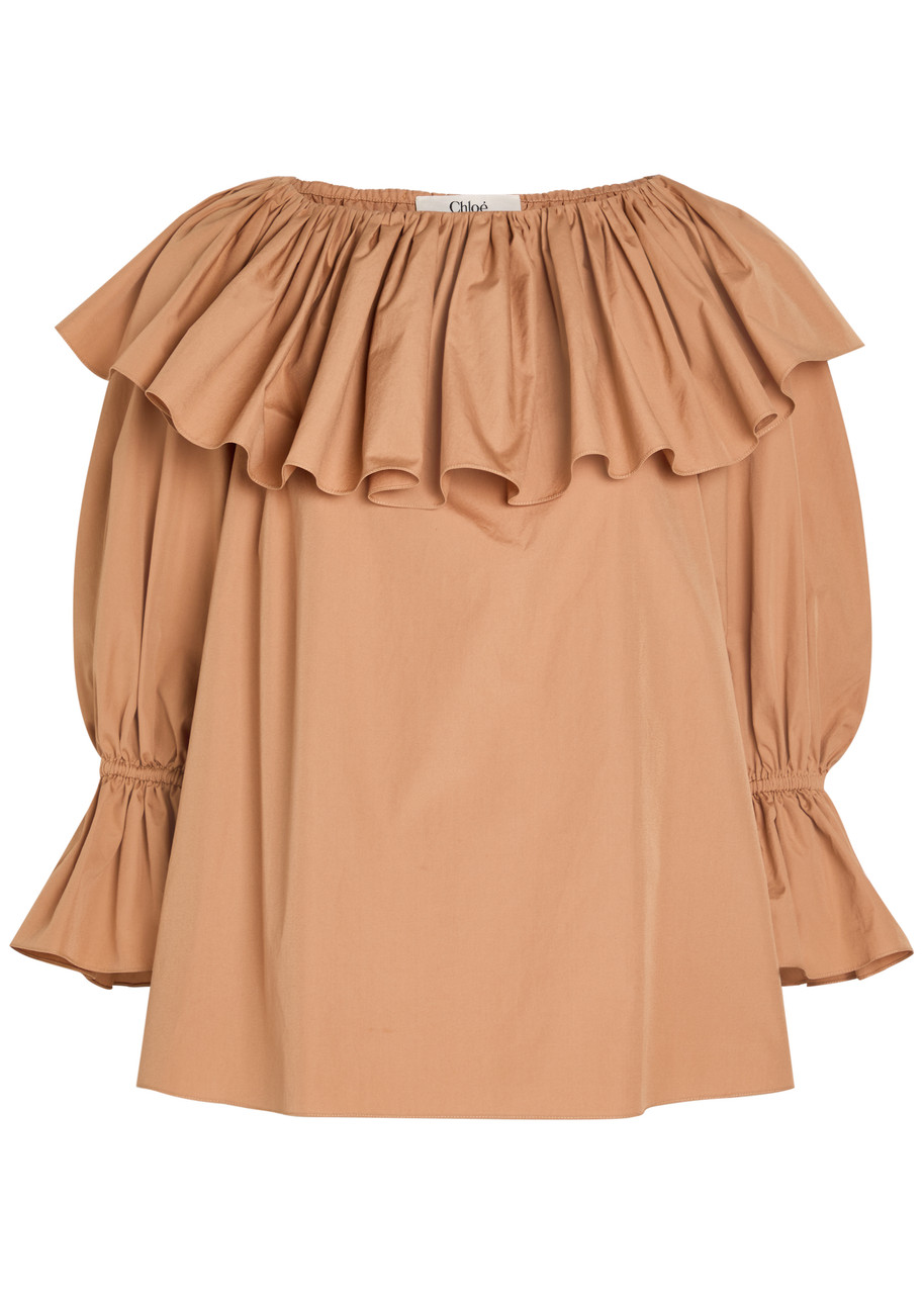 Chloe Ruffle Cotton-poplin Blouse – Sand – 42 (UK14 / L)