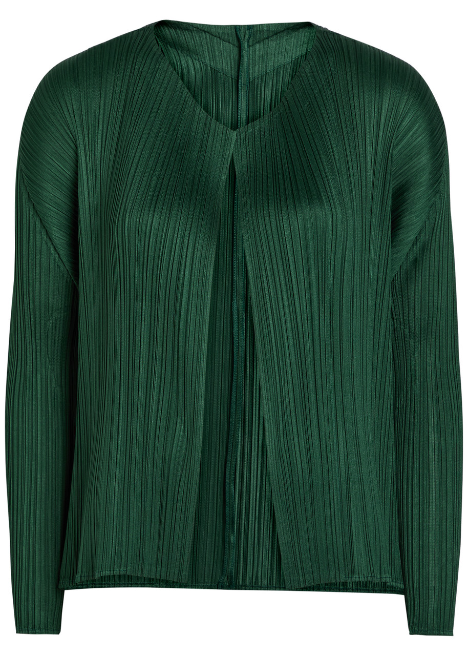 Pleats Please Issey Miyake Pleated Woven Cardigan - Dark Green - 5