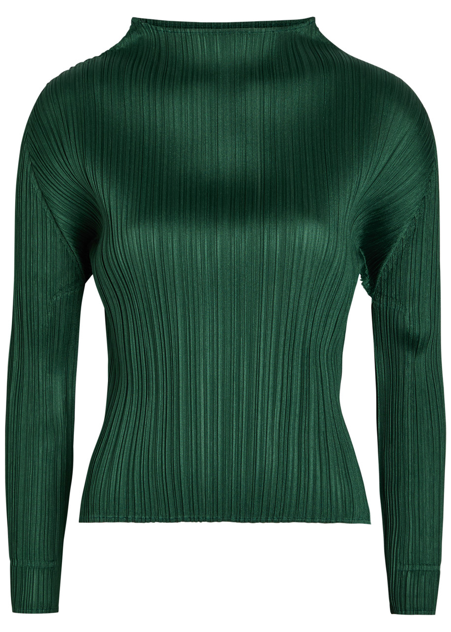 Pleats Please Issey Miyake Pleated Mock-neck Woven top - Dark Green - 3