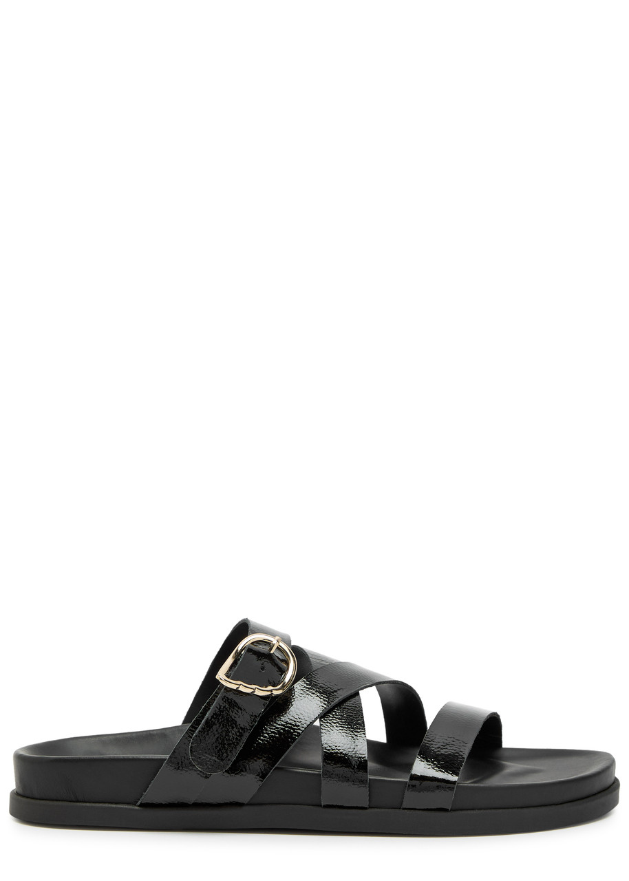 Ancient Greek Sandals Filipa Textured Patent Leather Sliders - Black - 41 (IT41/ UK8)