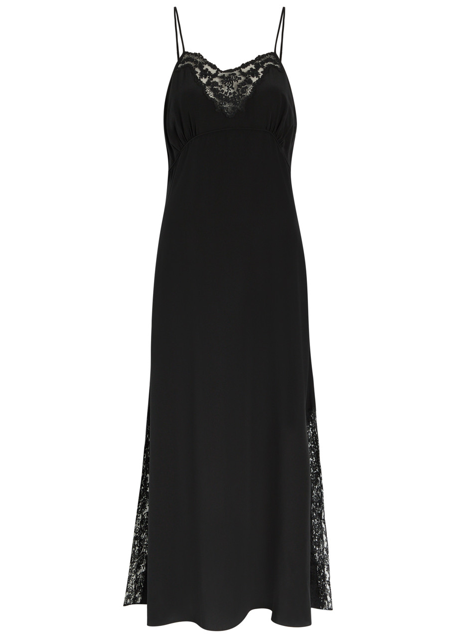Chloé Chloe Lace-trimmed Silk Midi Dress In Black