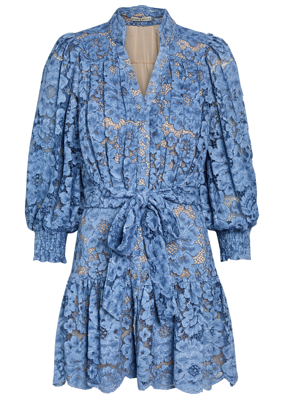 Alice + Olivia Cora Belted Guipure Lace Mini Dress - Indigo - XS (UK6 / XS)