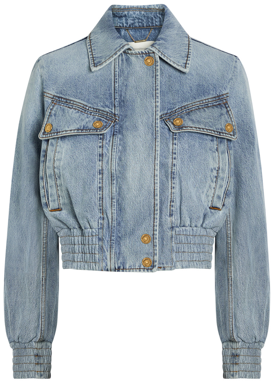 Zimmermann Quilted Denim Bomber Jacket In Blue