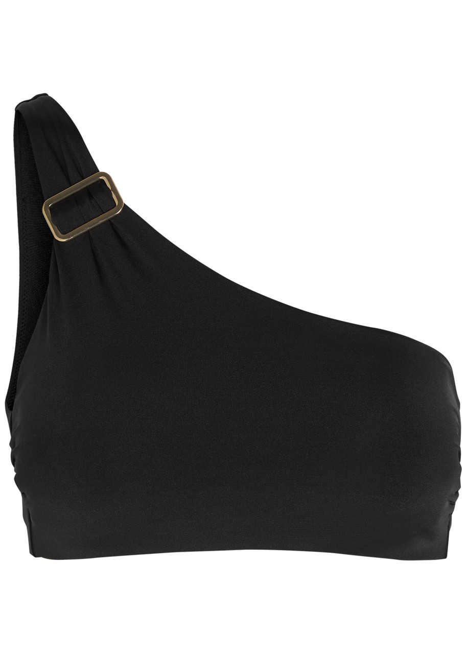 Max Mara Beachwear Chalisia One Shoulder Stretch-polyamide Bikini Top In Black