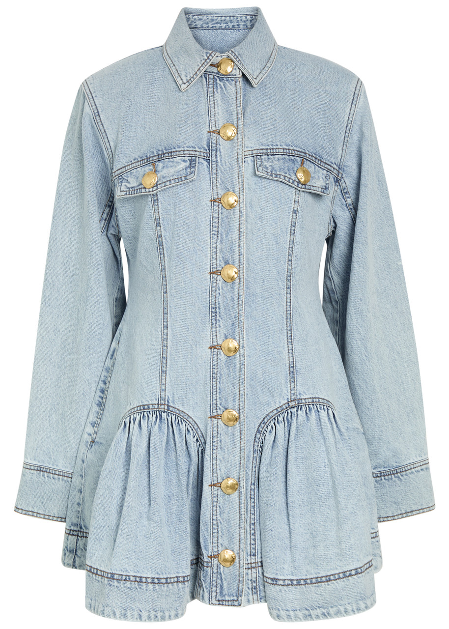 Aje Noa Gathered Denim Mini Dress In Blue