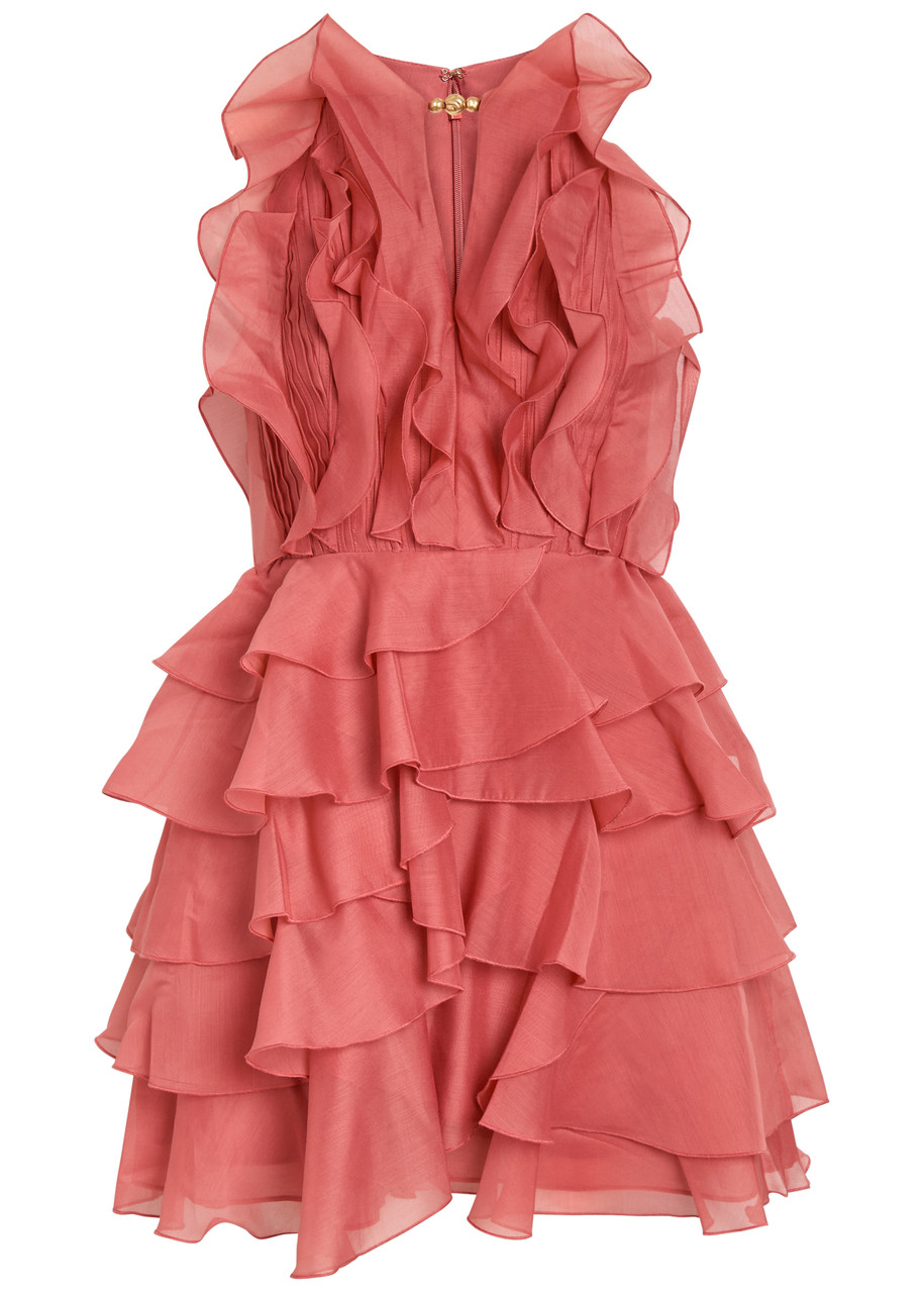 Aje Cleo Ruffled Chiffon Mini Dress In Pink