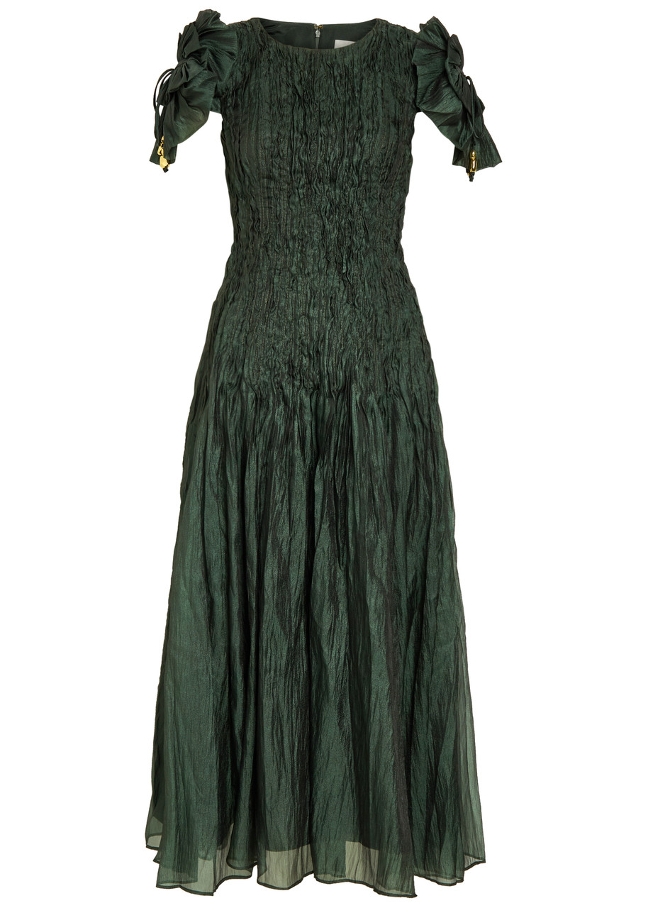 Aje Angeli Pintuck Organza Midi Dress In Green