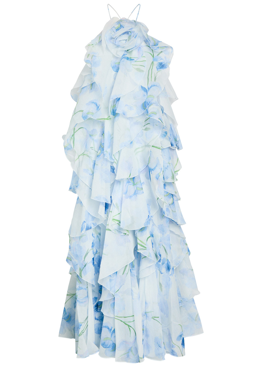 Aje Pandorea Ruffled Chiffon Maxi Dress In Blue