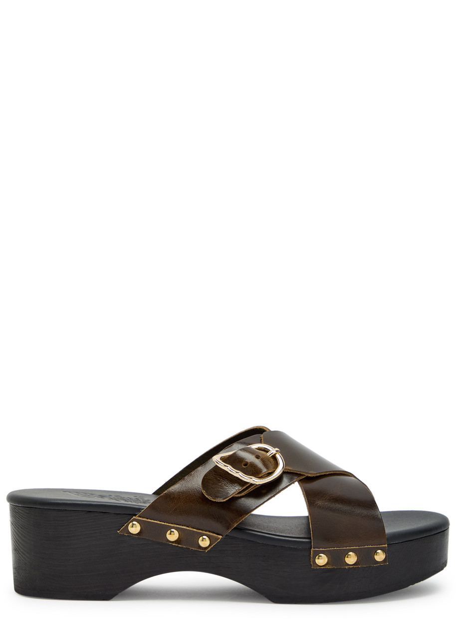 Ancient Greek Sandals Marilisa Stud-embellished Leather Clog Sandals - Khaki - 39 (IT39/ UK6)