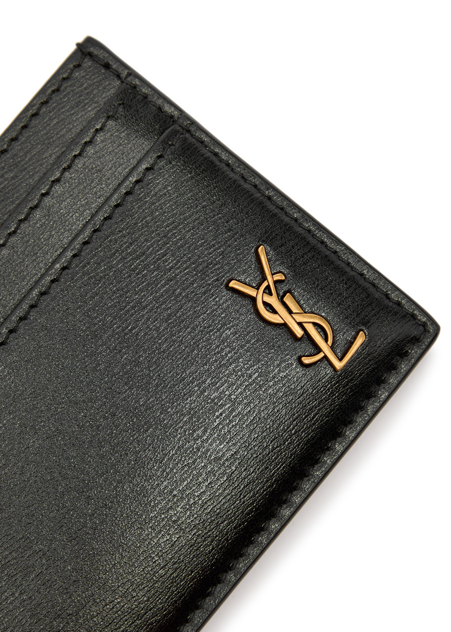  Saint Laurent Logo Leather Card Holder - Black - One Size 