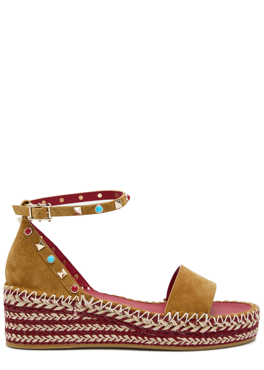 Valentino Rockstud 45 Suede Wedge Espadrilles - Black - 37 (IT37 / UK4)