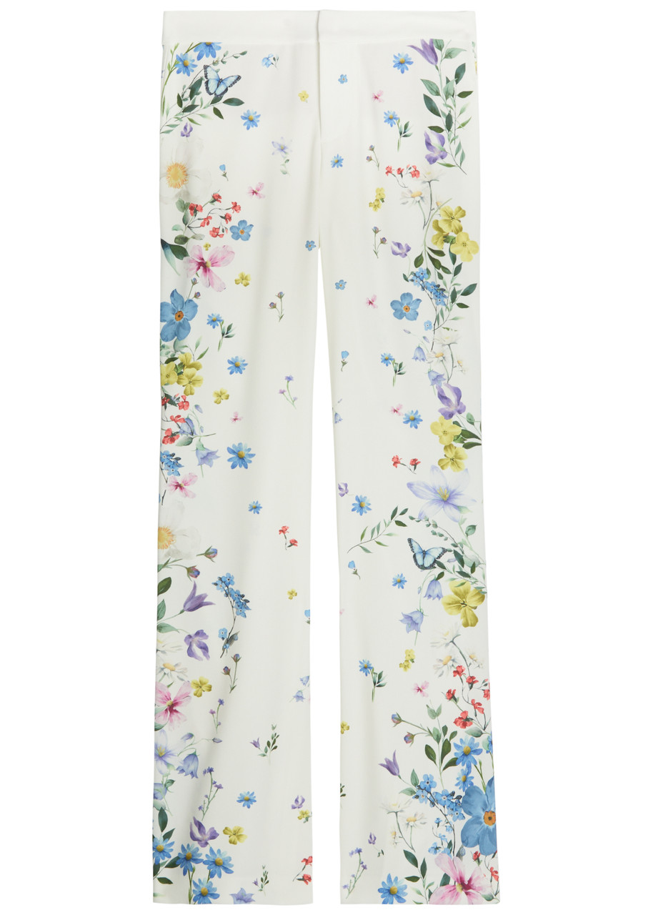 Alice + Olivia Andrew Floral Print Boot-leg Crepe Trousers - Multicoloured - 12 (UK16 / XL)