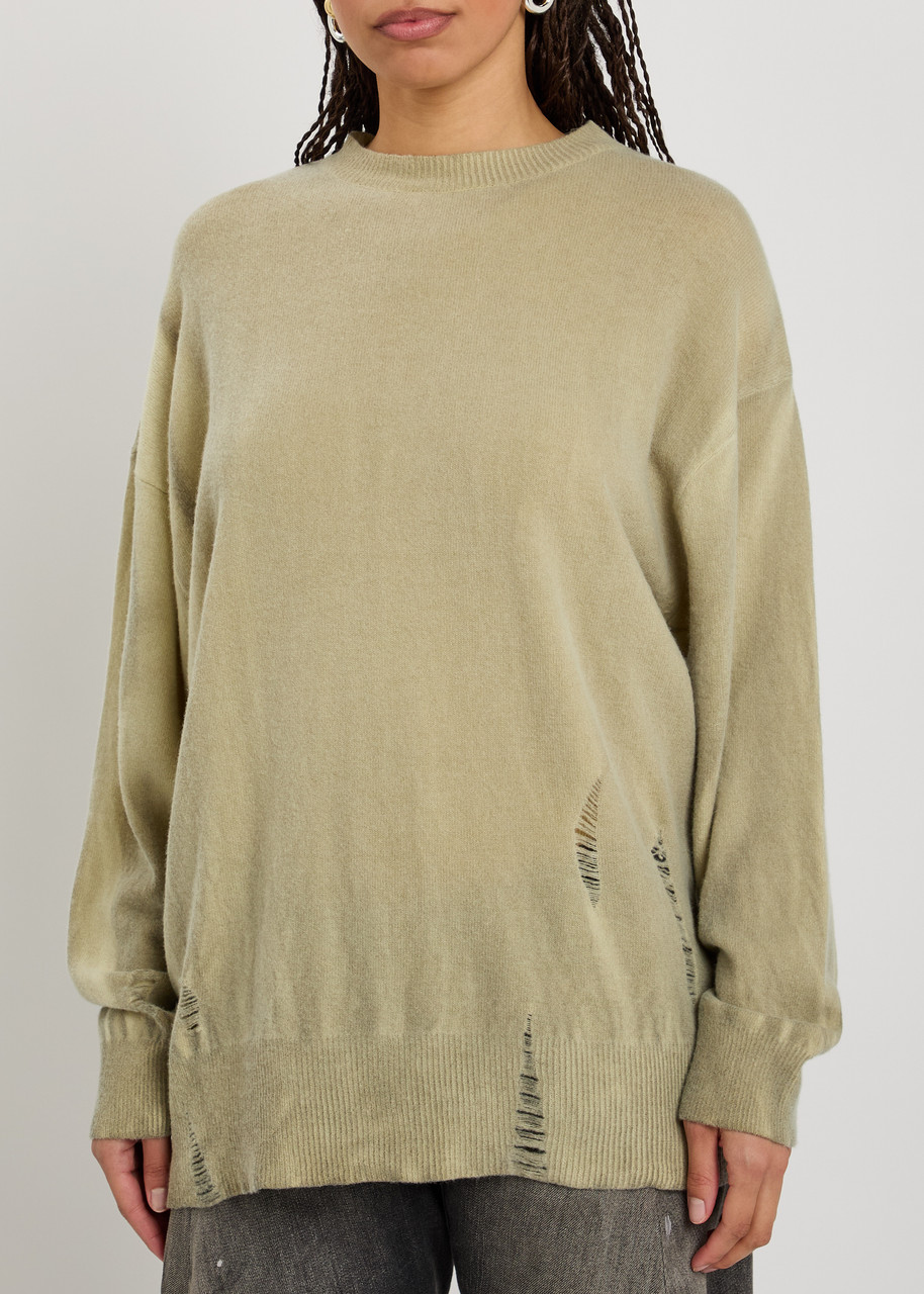  Our Legacy Slant Distressed Effect Wool Jumper - Beige - 34 (uk6 / Xs) 