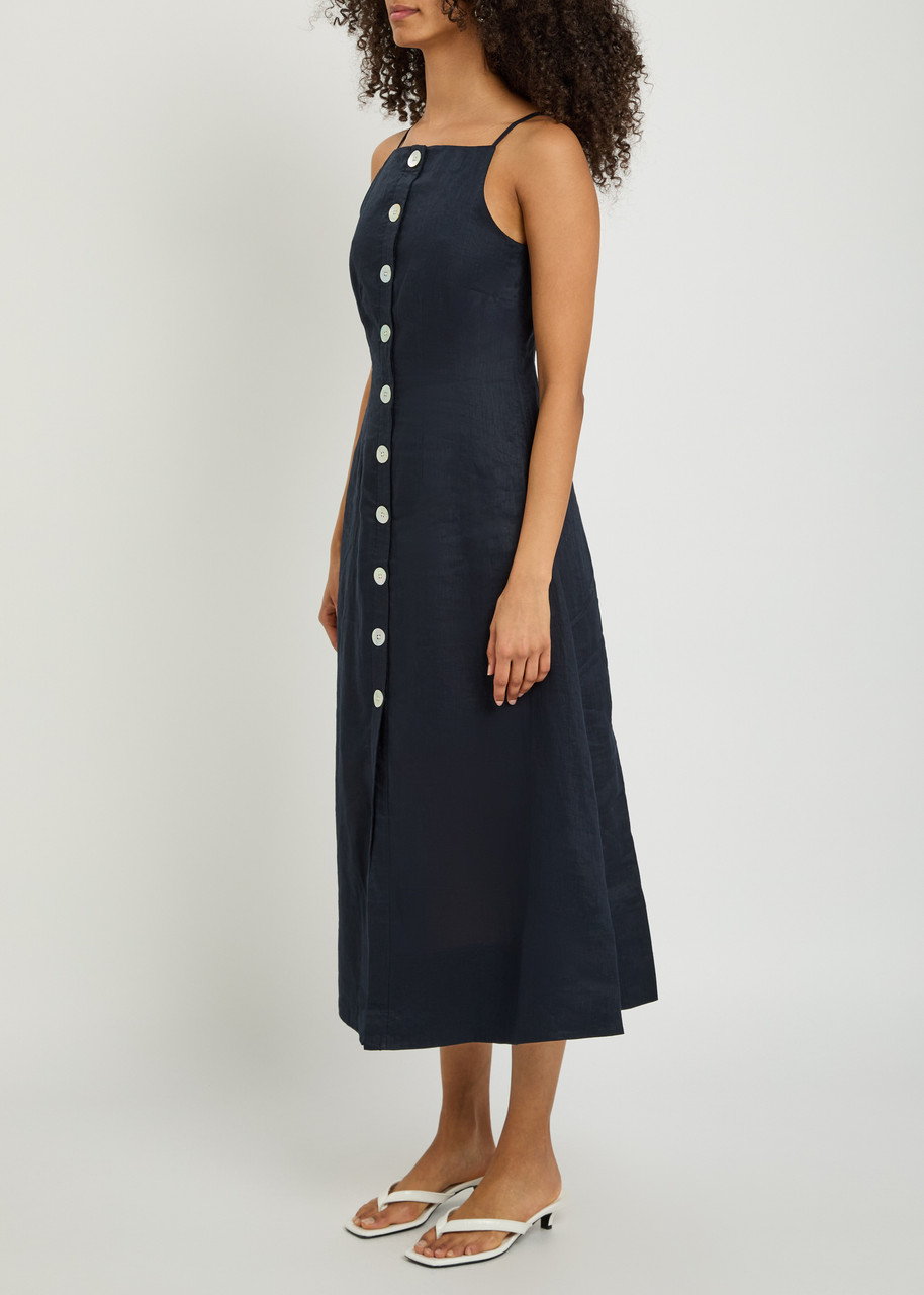  Veronica Beard Georges Button-up Linen Midi Dress - Navy - 10 (uk14 / L) 