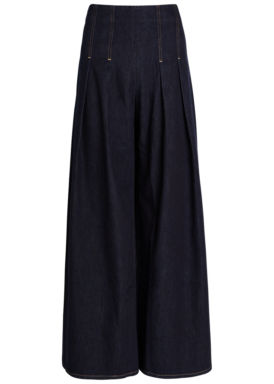 Alice And Olivia Alice + Olivia Henry Pleated Wide-leg Denim Trousers In Blue
