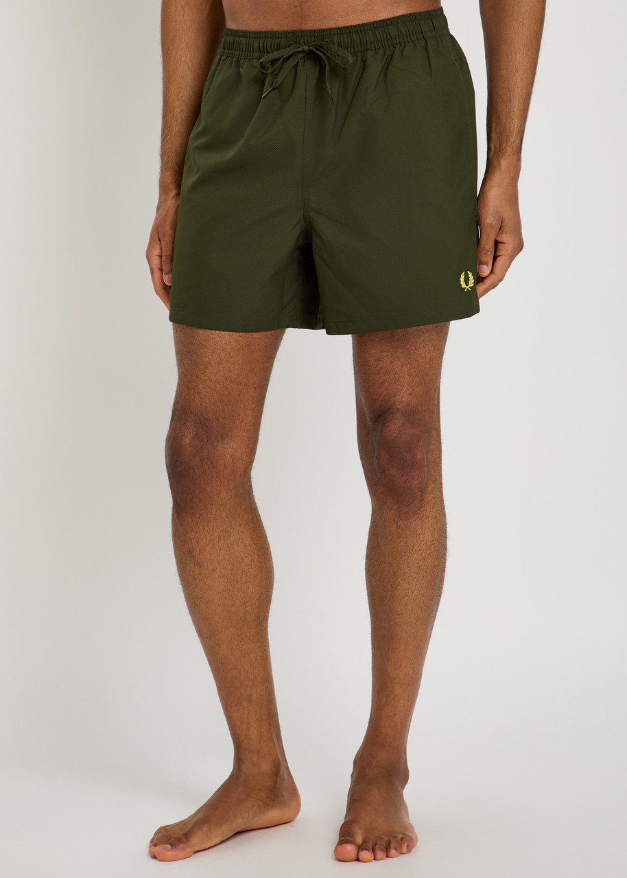  Fred Perry Logo-embroidered Shell Swim Shorts - Dark Green - M 