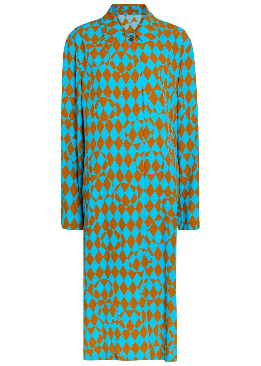 Dries Van Noten Raltona Patterned Crepe Coat - Turquoise - 40 (UK12 / M)