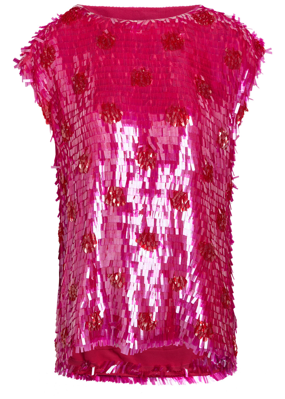 Dries Van Noten Cuzco Sequin-embellished Silk top - Fuchsia - 38 (UK10 / S)