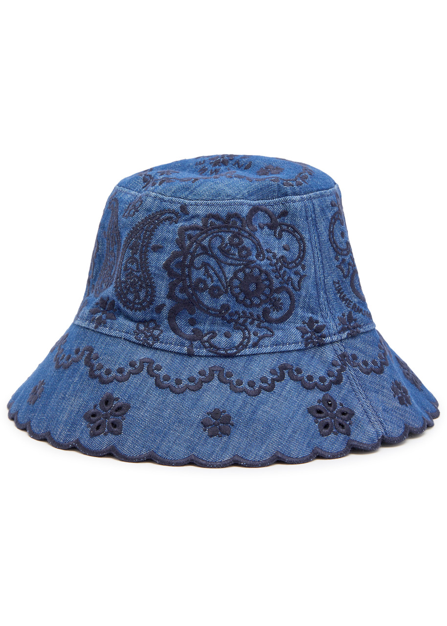 Zimmermann Embroidered Denim Bucket Hat In Blue