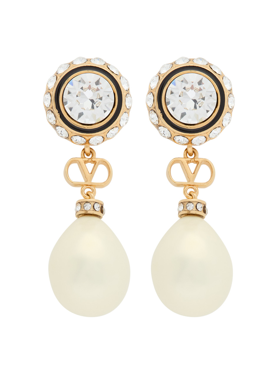 Valentino Garavani Vlogo Swarovski Pearl-embellished Earrings - Gold - One Size