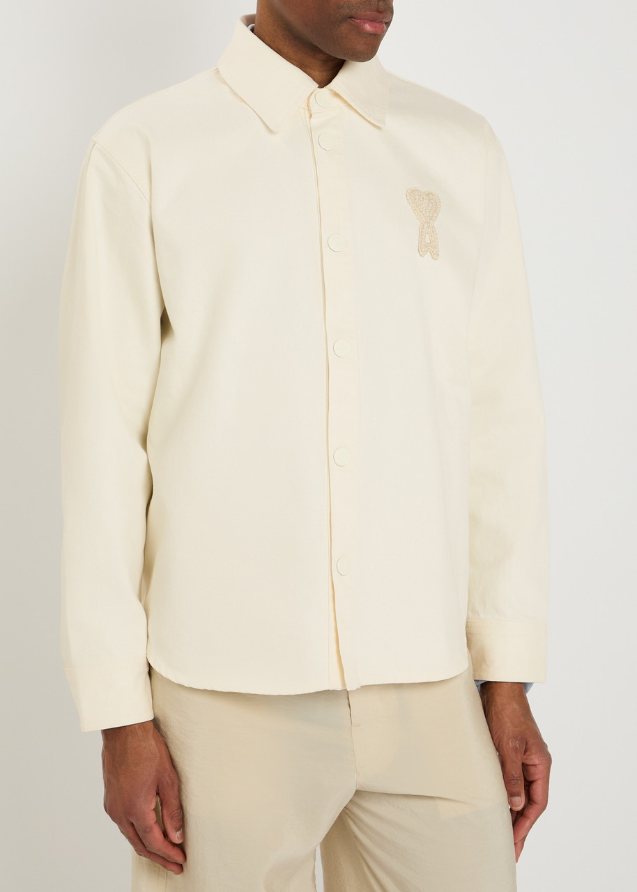  Ami Paris Logo-appliquéd Denim Overshirt - Cream - L 