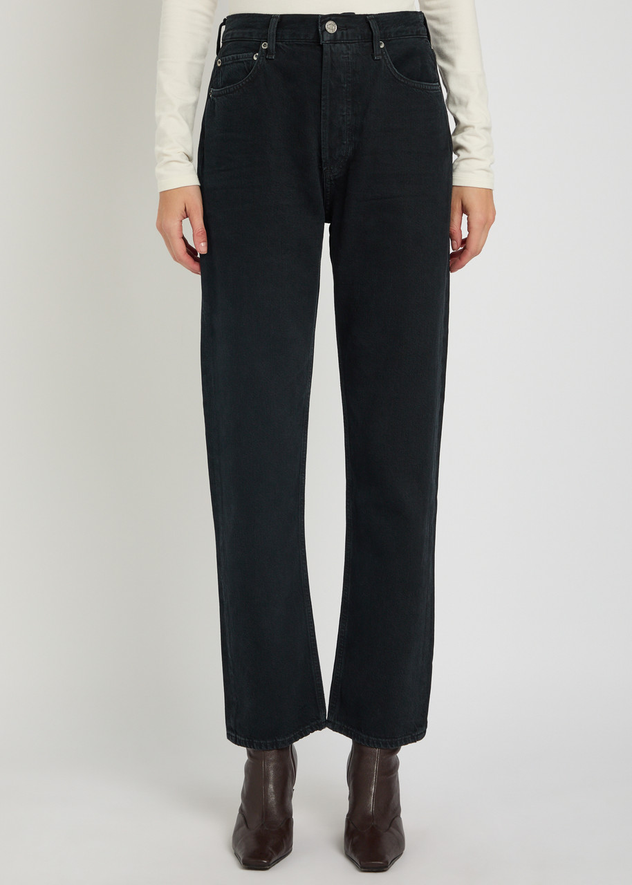 Agolde Black 90s Pinch Waist High Rise Straight Jeans In Paradox