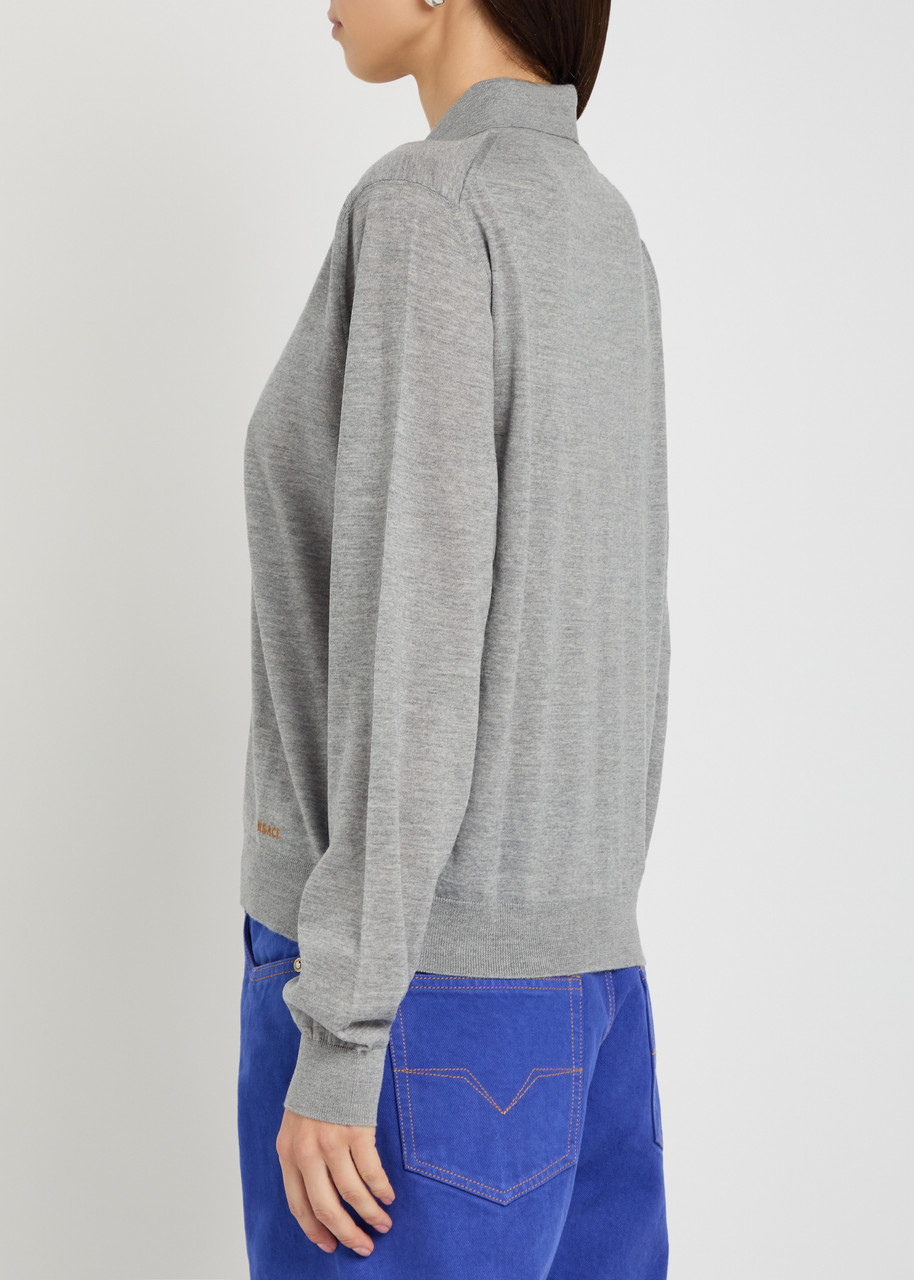  Versace Logo-embroidered Wool Cardigan - Grey - 44 (uk12 / M) 