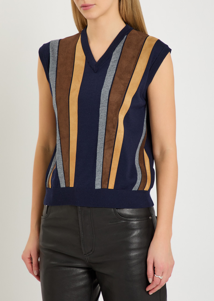 Versace Gender Inclusive Mixed Media Patchwork Sweater Vest In Blue
