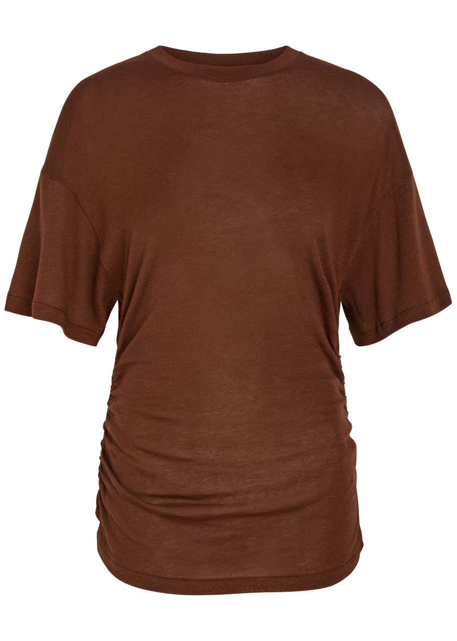 Akyn Ruched Fine-knit T-shirt – Brown – XS (UK6 / XS)