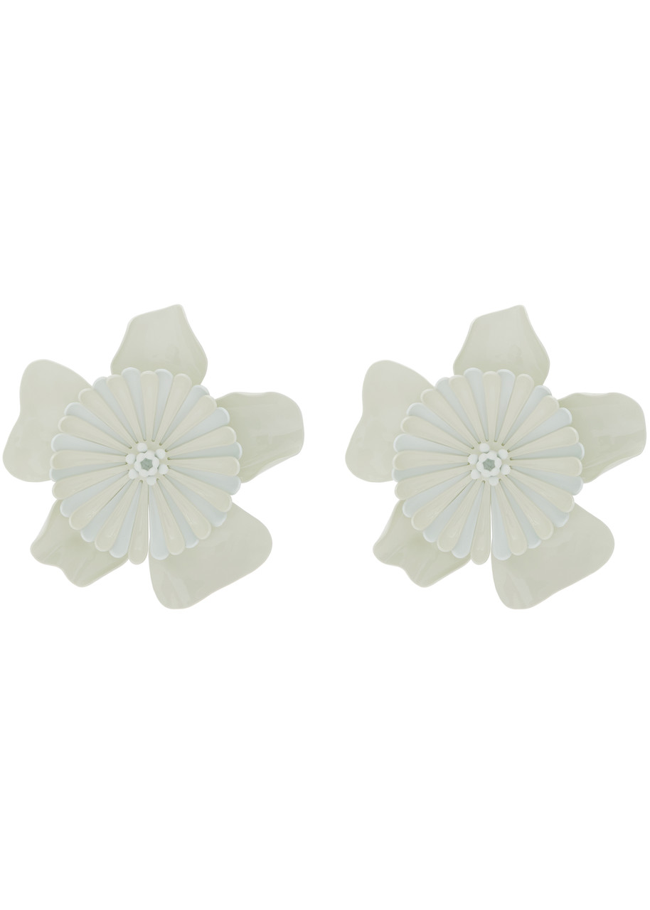 Chloe The Chloé Bloom Enamelled Clip-on Drop Earrings - White - One Size