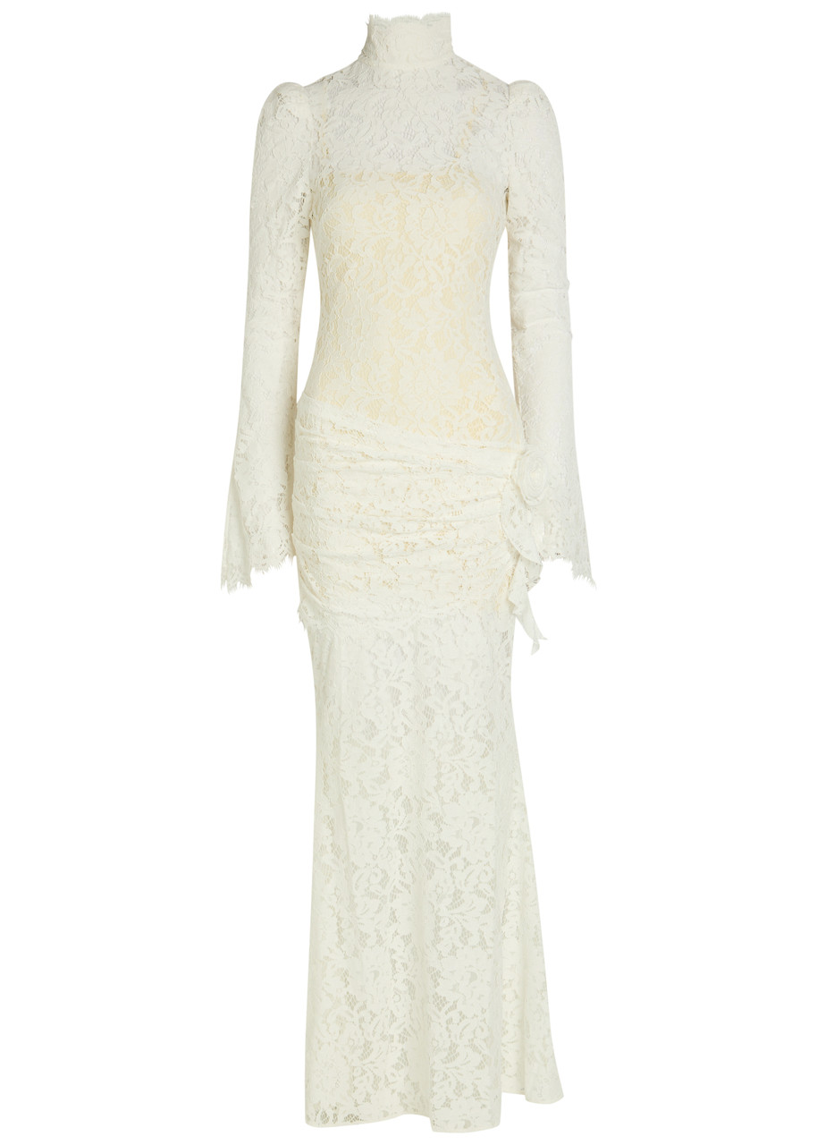 DE LA Vali Bodita Appliqud Guipure Lace Maxi Dress - White - 12 (UK12 / M)