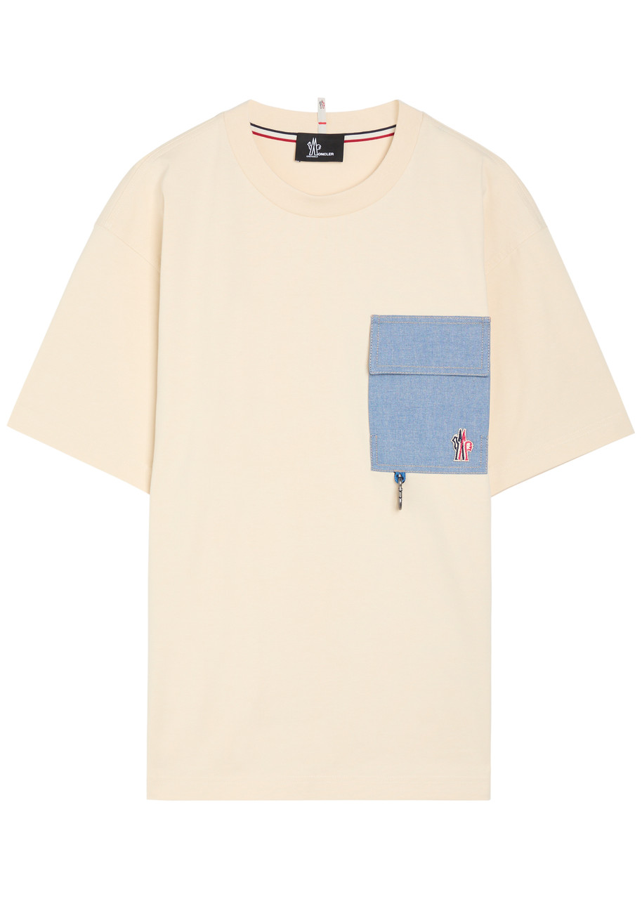 Moncler Grenoble Denim-pocket Logo Cotton T-shirt - White - XL