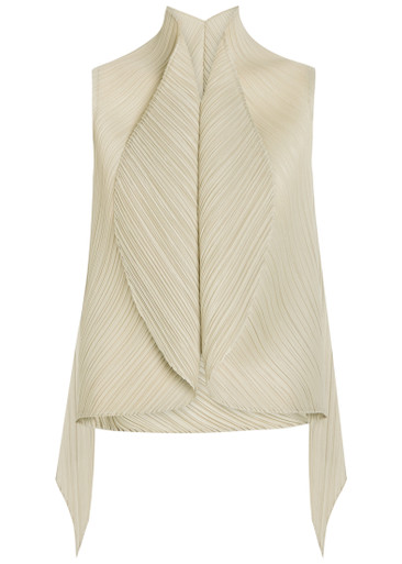 PLEATS PLEASE ISSEY MIYAKE Pleated asymmetric woven top | Harvey