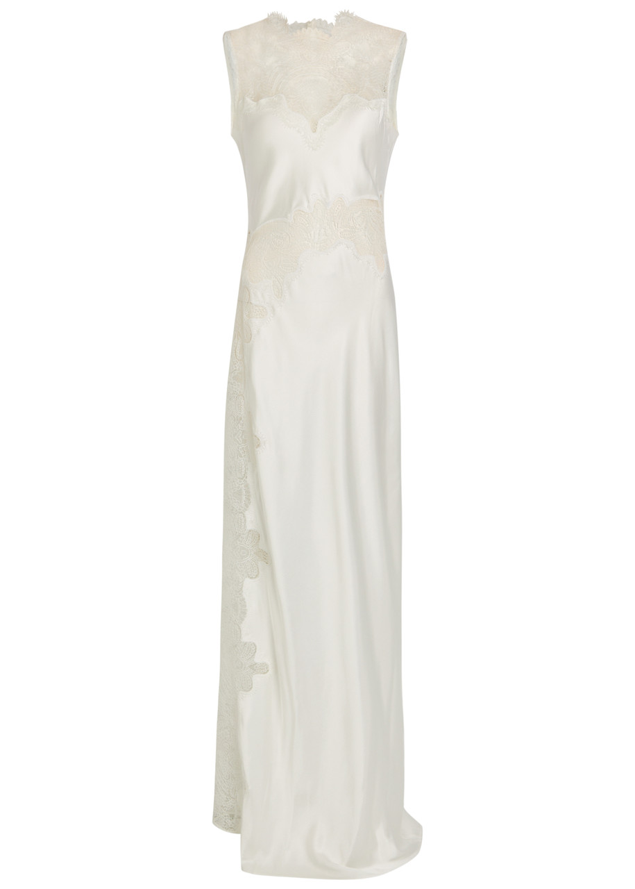 Shona Joy Stratus High-neck Lace Satin Maxi Dress - Ivory - 14 (UK14 / L)
