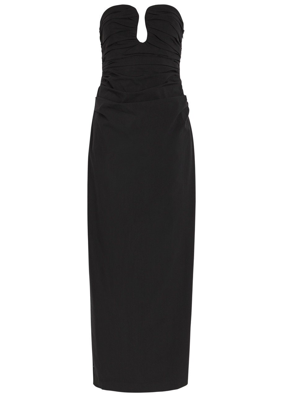 Shona Joy Campbell Strapless Ruched Cotton-blend Maxi Dress - Black - 8 (UK8 / S)