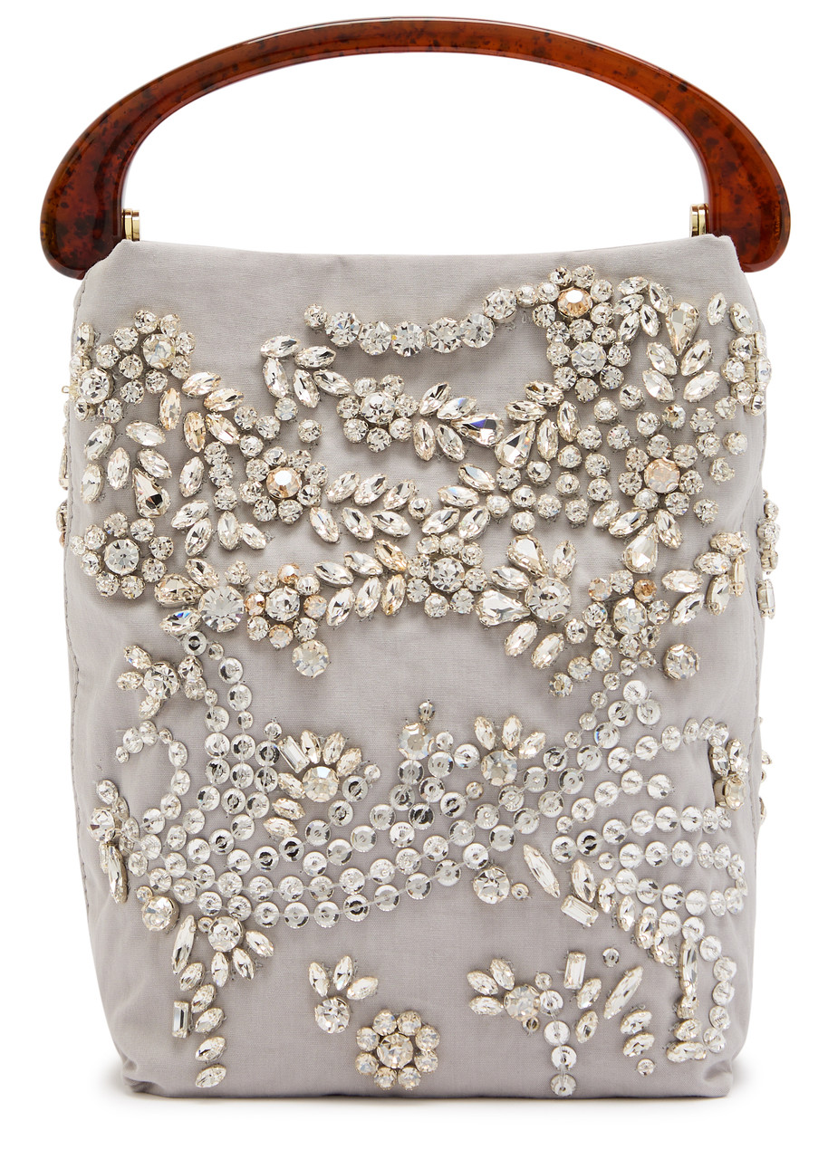 Dries Van Noten Crisp Crystal-embellished Woven top Handle bag - Light Grey - One Size