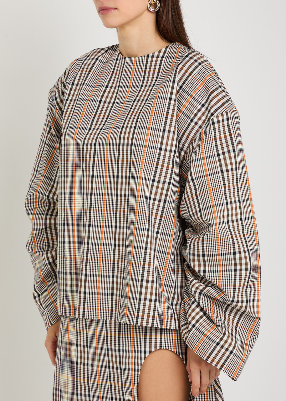  A.w.a.k.e Mode Checked Drawstring Cotton-blend Top - Brown - 38 (uk10 / S) 