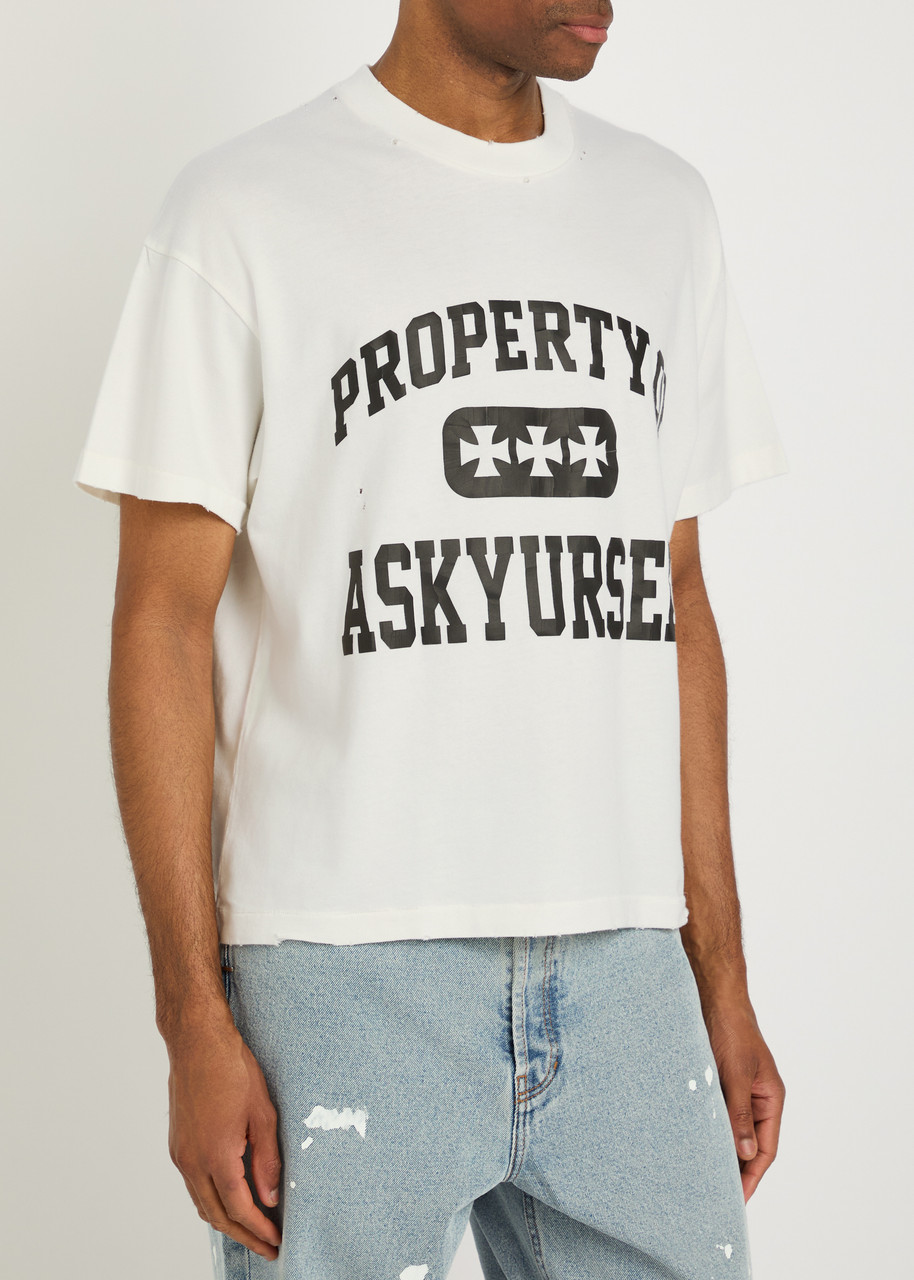 Askyurself Printed Distressed Cotton T-shirt - White - L 