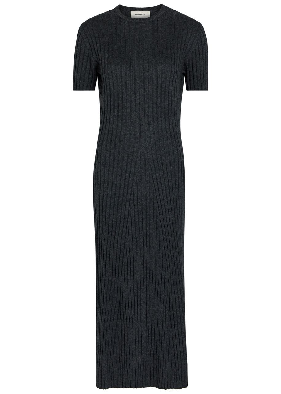 Lisa Yang Isabela Ribbed Cotton and Cashmere-blend Midi Dress - Grey - 1 (UK 8-10 / S-M)