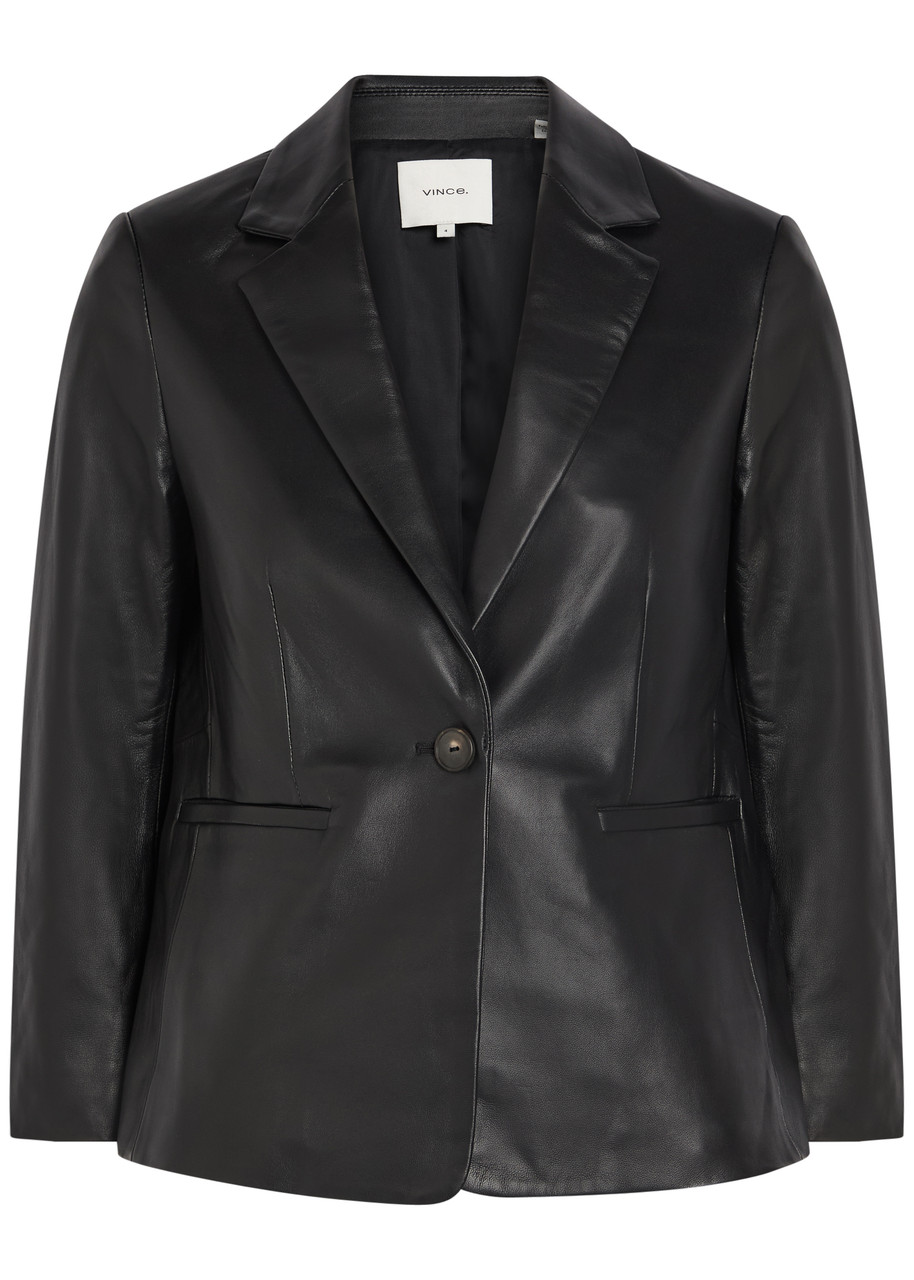 Vince Shrunken Leather Blazer - Black - 4 (UK8 / S)